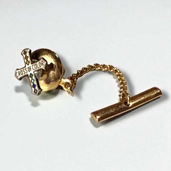 VTG Cross of Color Tie Tack Gold Tone Enamel Masonic Order of Rainbow Service - Picture 1 of 5